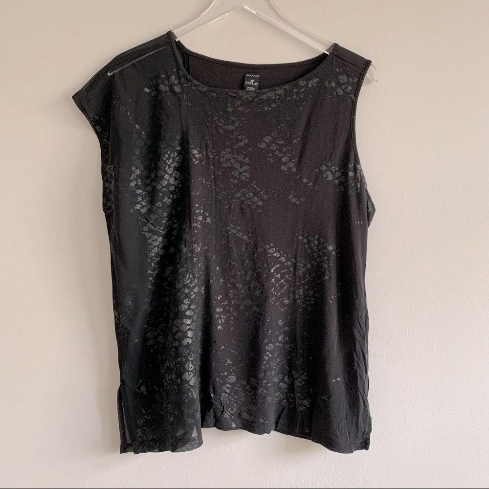 Replay Python print sleeveless blouse black